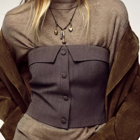 NWT Zara Herringbone Bustier Corset Tube Top - Picture 3 of 13